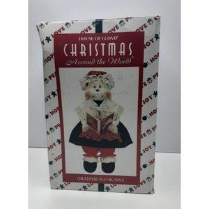 HOUSE OF LLOYD Grannie Flo Bunny PORCELAIN SHELF SITTER CHRISTMAS Bunny 1996 Vin